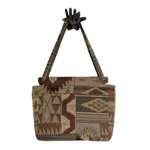 Vintage Aztec Bohemian Tapestry Knit Handbag with Wooden Closure